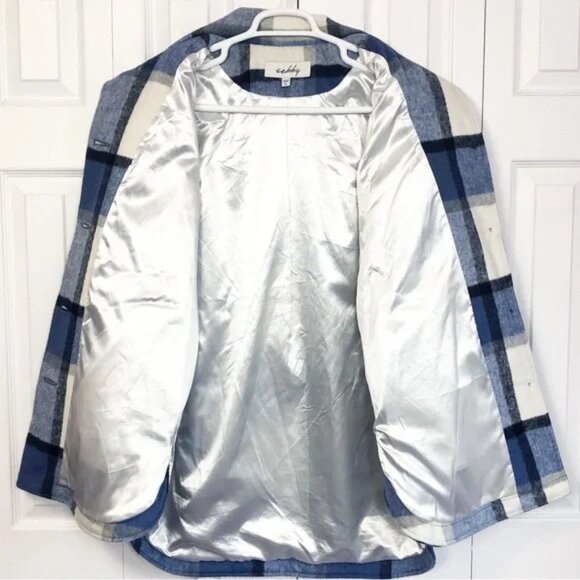 Sebby Blue Plaid Print Wool Blend Button Up Shacket Coat | Size M | EUC - Picture 7 of 12